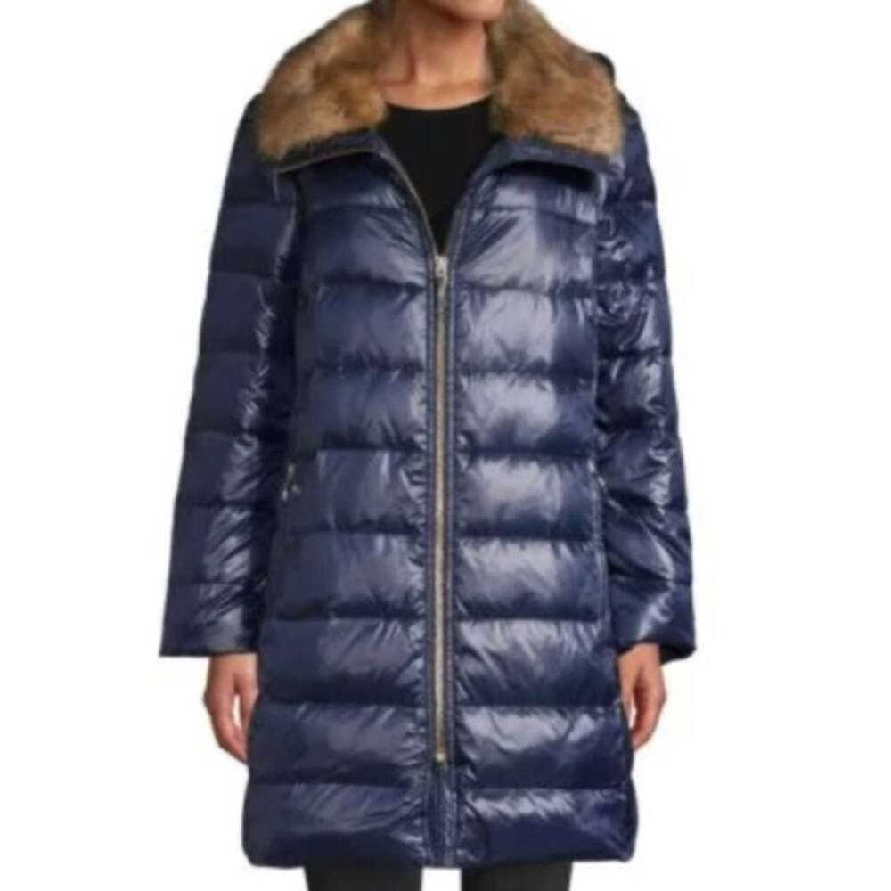 Kate Spade Faux Fur-trim Down Puffer Coat In Navy XS